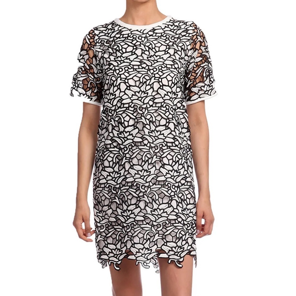 Essentiel Antwerp Lace Black White Overlay Shift Dress